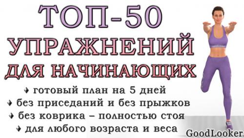 Какие упражнения лучше всего подходят для женщин на первых тренировках. Топ-50 упражнений стоя для начинающих и для любого возраста: без прыжков и приседаний (+ план на 5 дней)